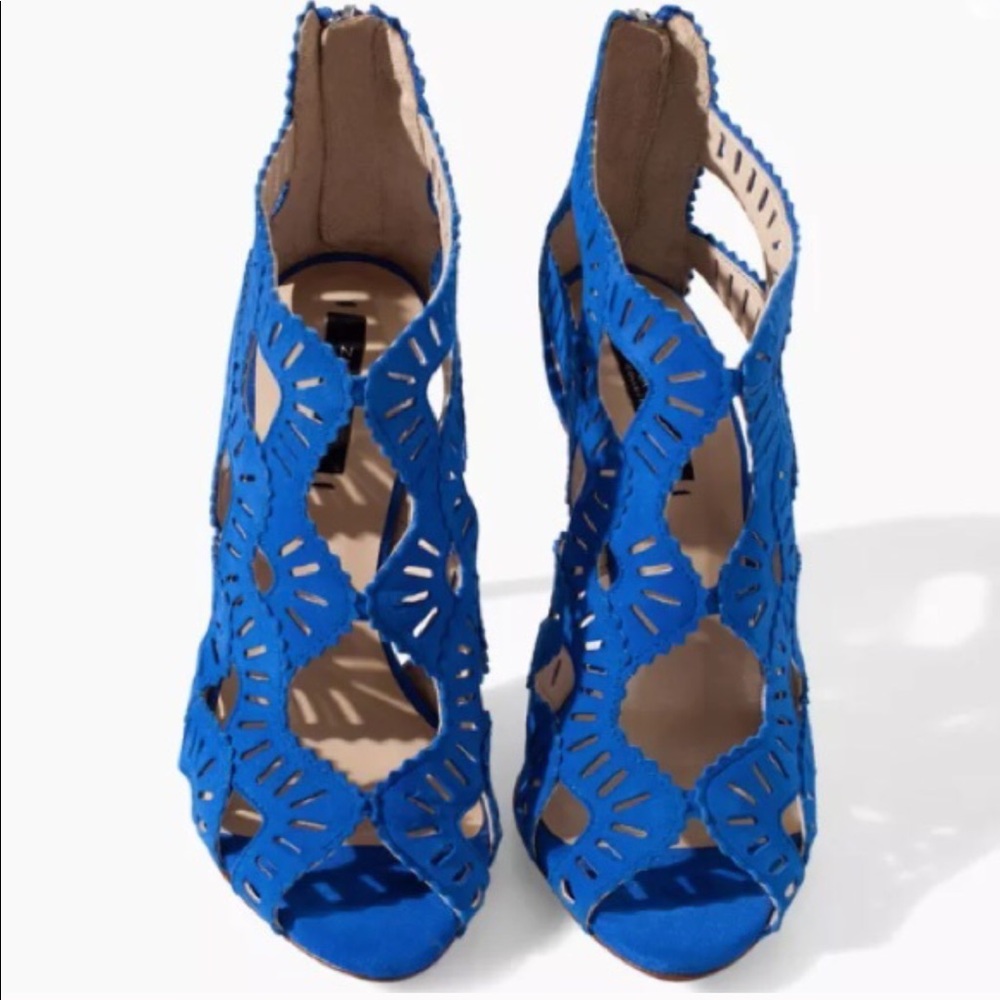 Zara blue leather criss cross high heel sandal - Picture 5 of 5